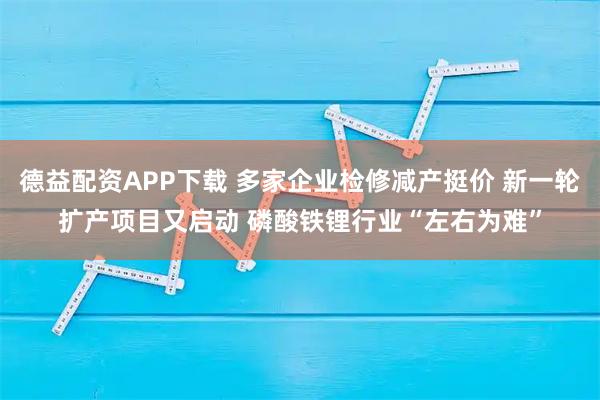 德益配资APP下载 多家企业检修减产挺价 新一轮扩产项目又启动 磷酸铁锂行业“左右为难”
